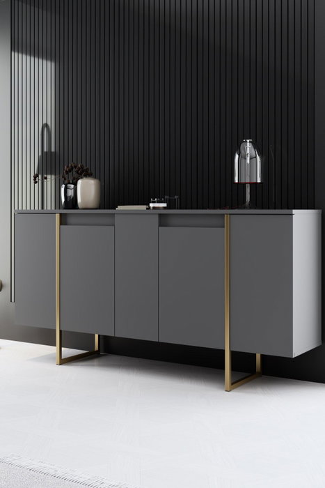 Hanah Home Consola Nogal y Oro 160cm x 35cm x 80cm - Mueble de Salón Elegante y Duradero
